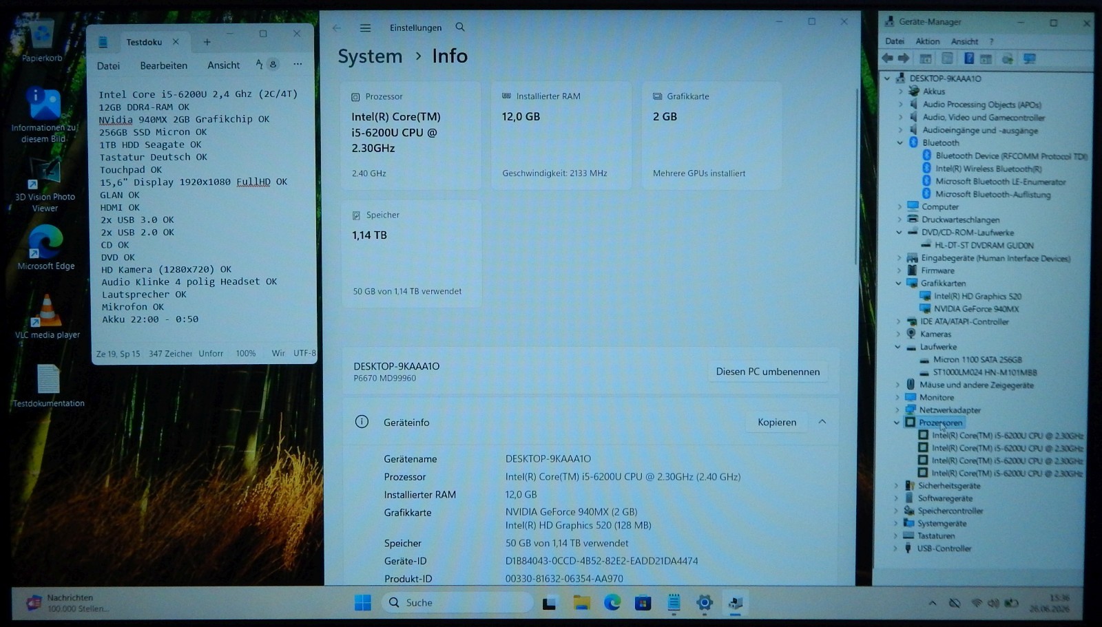 15.6″ Laptop Notebook Medion Akoya P6670 i5 12GB RAM SSD 1TB HDD DVDRW Win 11