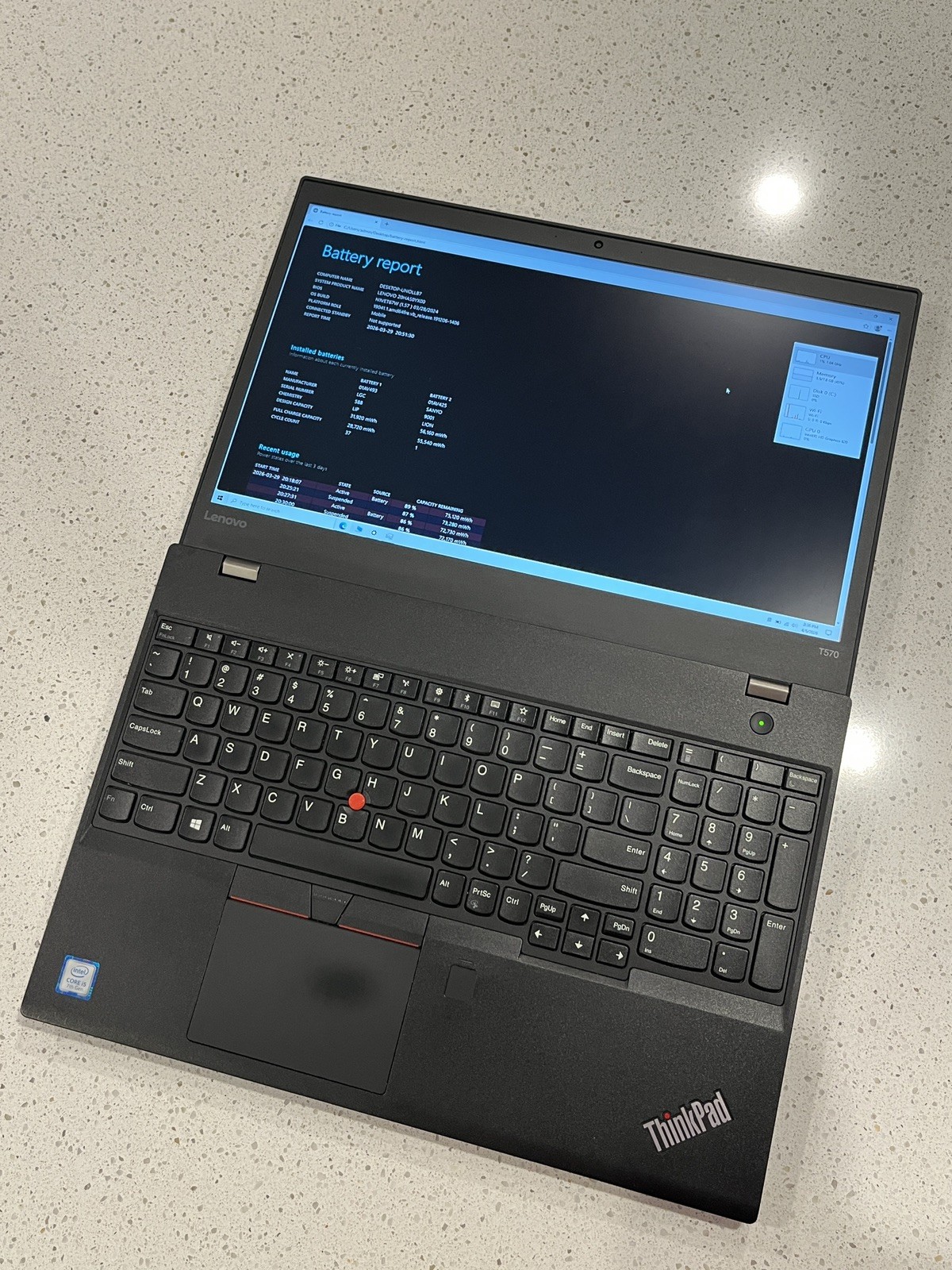 Lenovo ThinkPad T570 i5-7200U 8GB RAM 128GB SSD + Battery