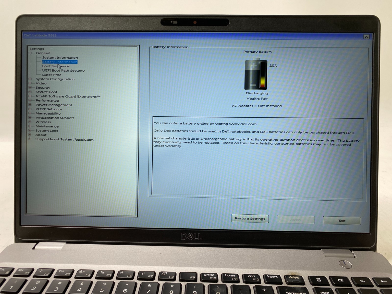 Dell Latitude 5511 15.6″ i7 16GB DDR4 256GB SSD MX250 Win11H- 50% Battery PARTS