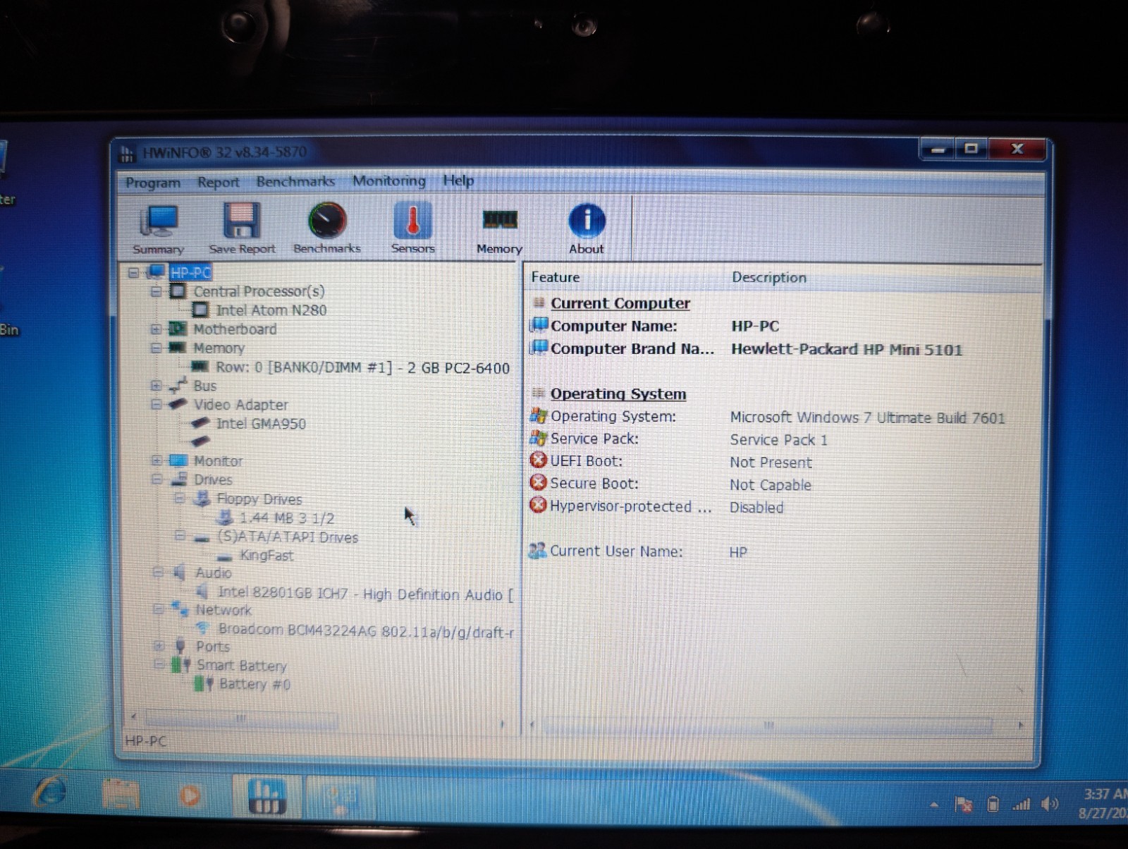 10.1″ HP Mini 5101 | Atom 2GB RAM 128GB SSD | Win 7 Pro 32-Bit W/ Charger