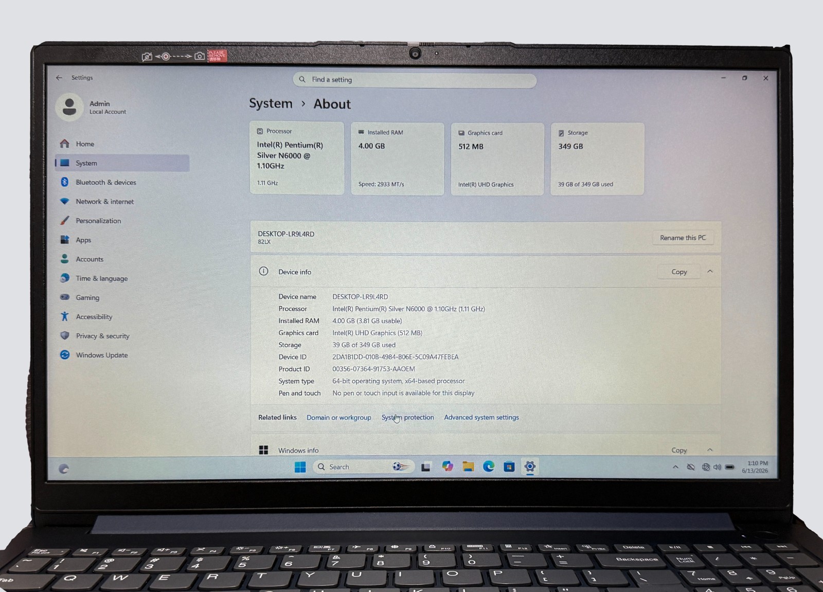 Lenovo Idea Pad 1 15IJL7 Pentium N6000 1.1GHz 4GB RAM 256GB SSD Win 11
