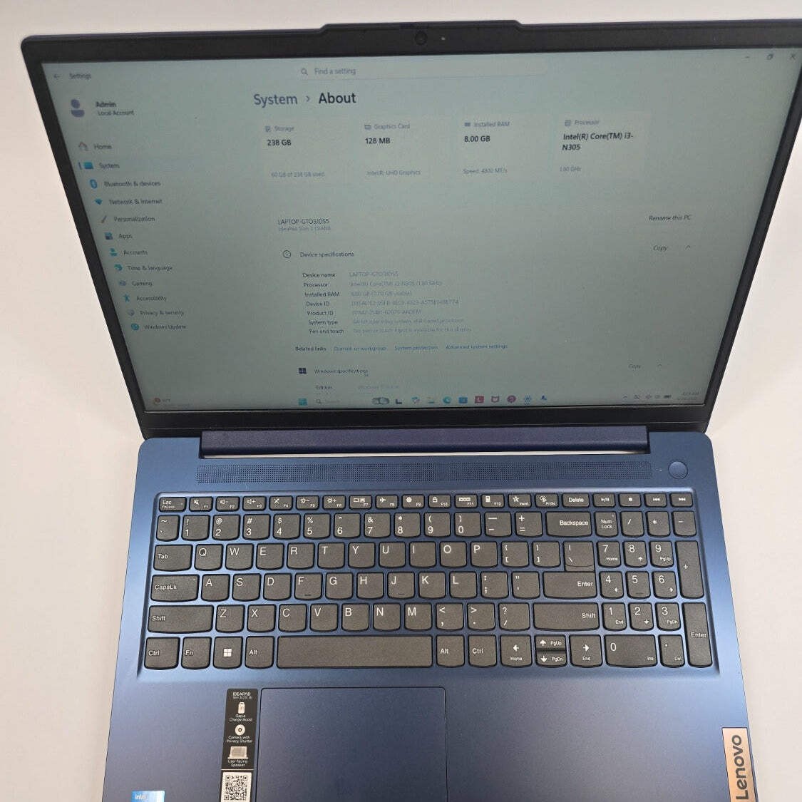Lenovo Ideapad Slim 3 15IAN8 15.6″ i3-N305 1.8GHz 8GB RAM 128GB SSD 256GB