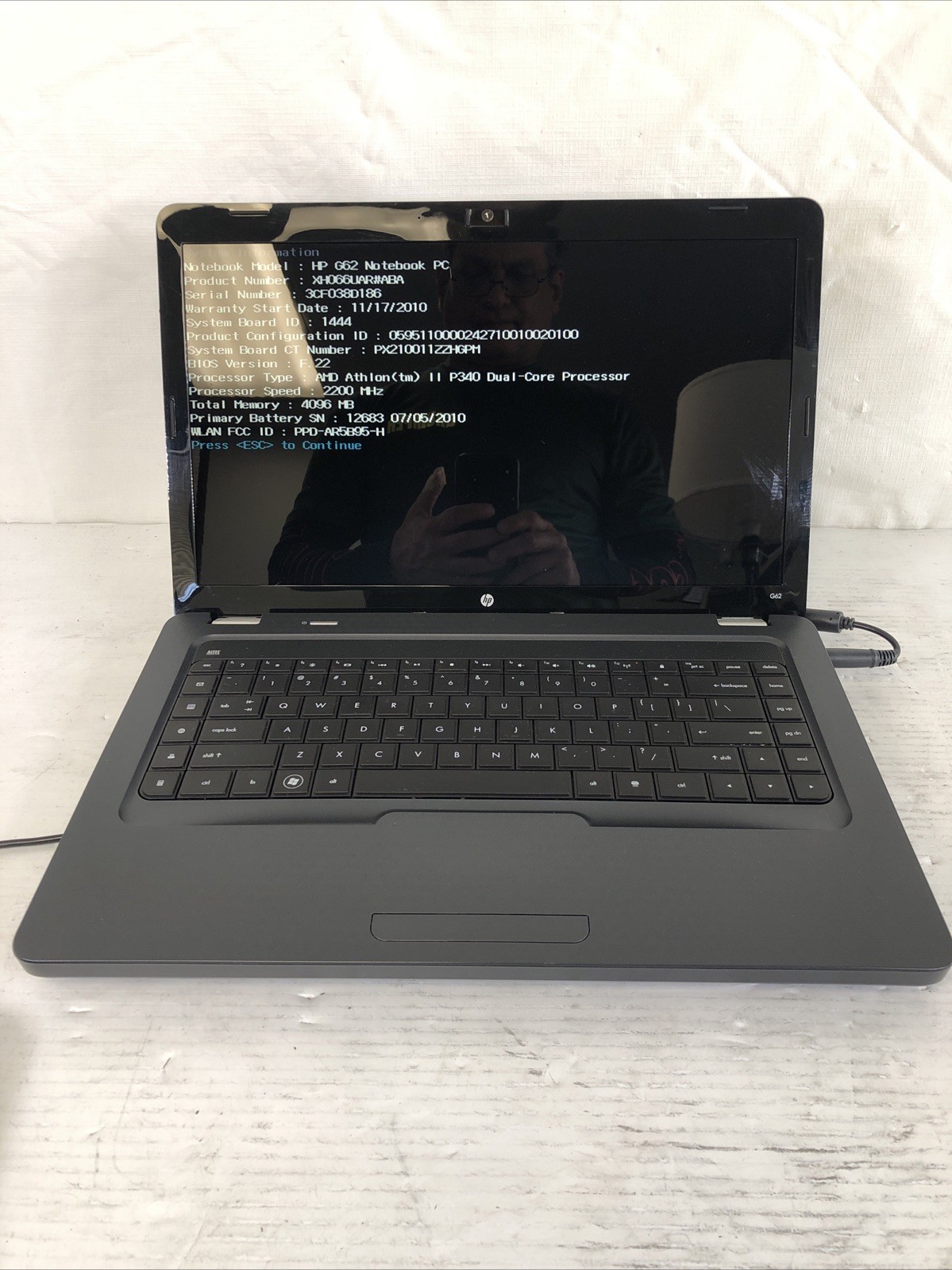HP G62-340US Laptop AMD Athlon II P340 4GB Ram NO HD/OS/Caddy -Bad Batt -Working