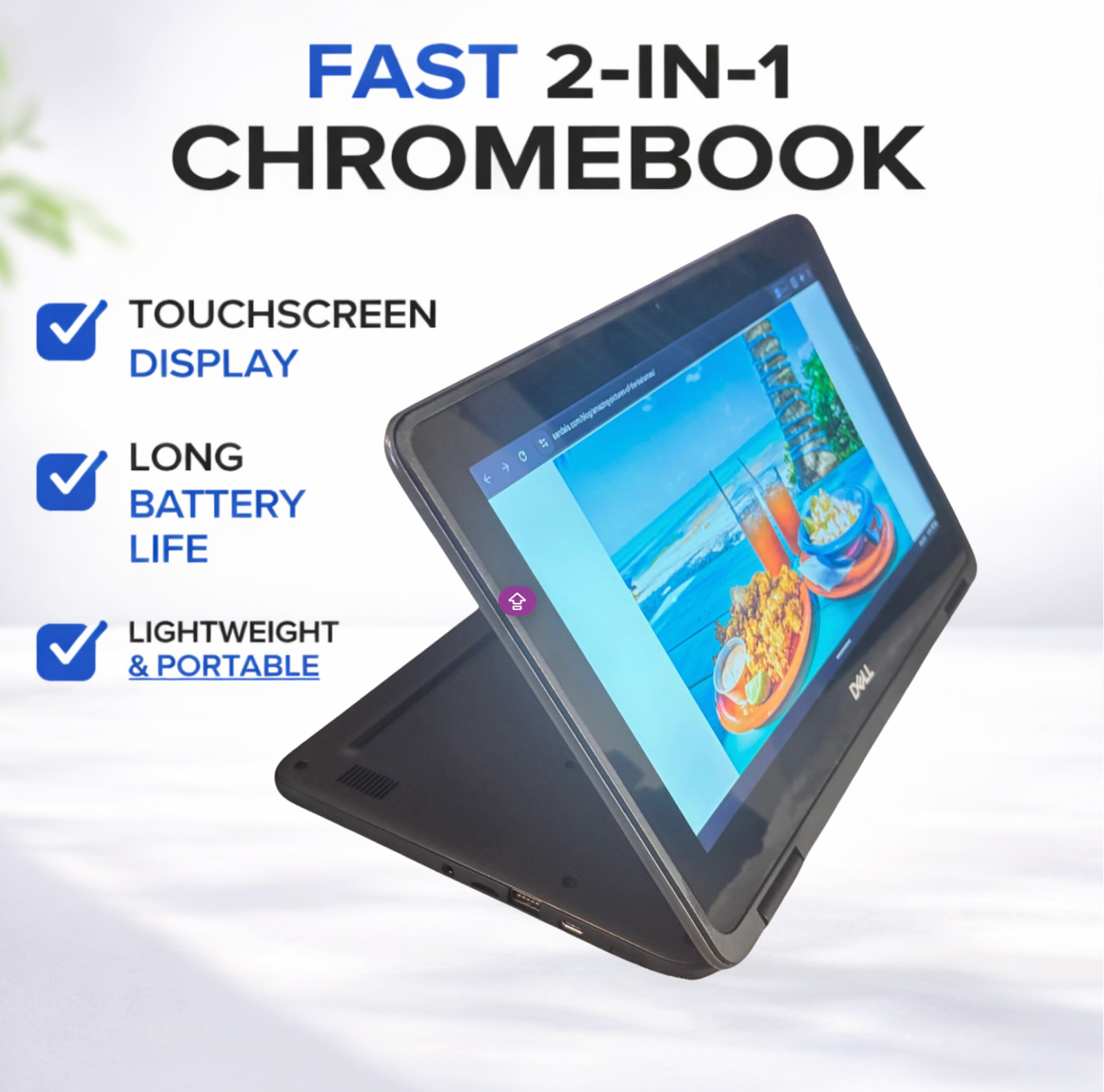 Dell Chromebook 3100 2-in-1 11.6” Touchscreen Intel N4020 4GB RAM USB-C Charger