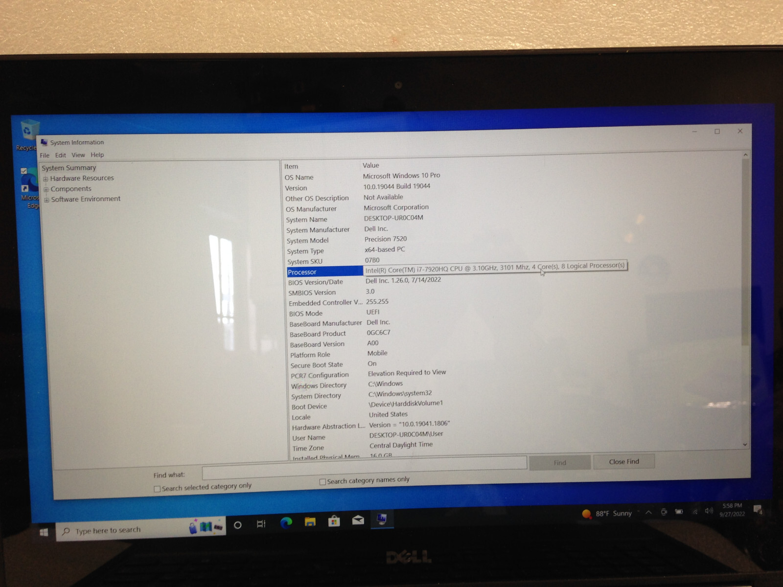 Dell 7520 i7-7920HQ 3.1GHz 16GB 512GB Window10 Pro w/ AC Adapter Touch screen.