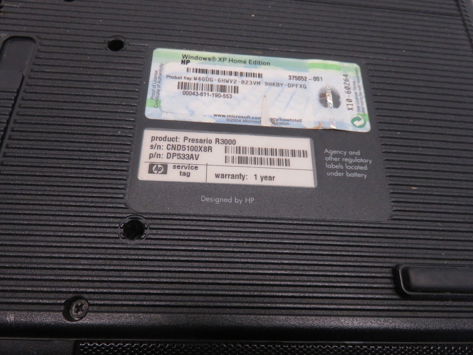 HP Compaq Presario R3000 R3200 Laptop AMD Athlon XP 512MB Ram No HDD or Battery