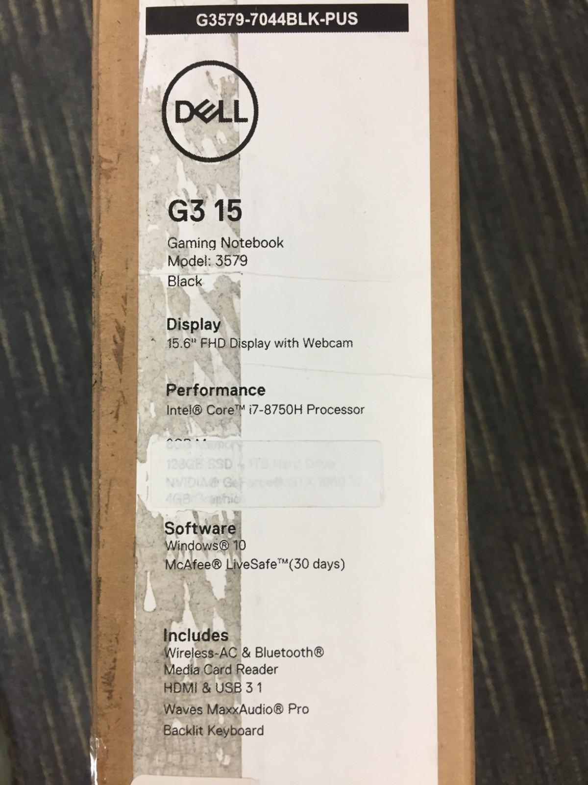 Dell G3 3579 15.6″ Gaming Laptop/i7-8750H/8GB/1TB HDD+256GB SSD/GTX 1050 Ti/W10H
