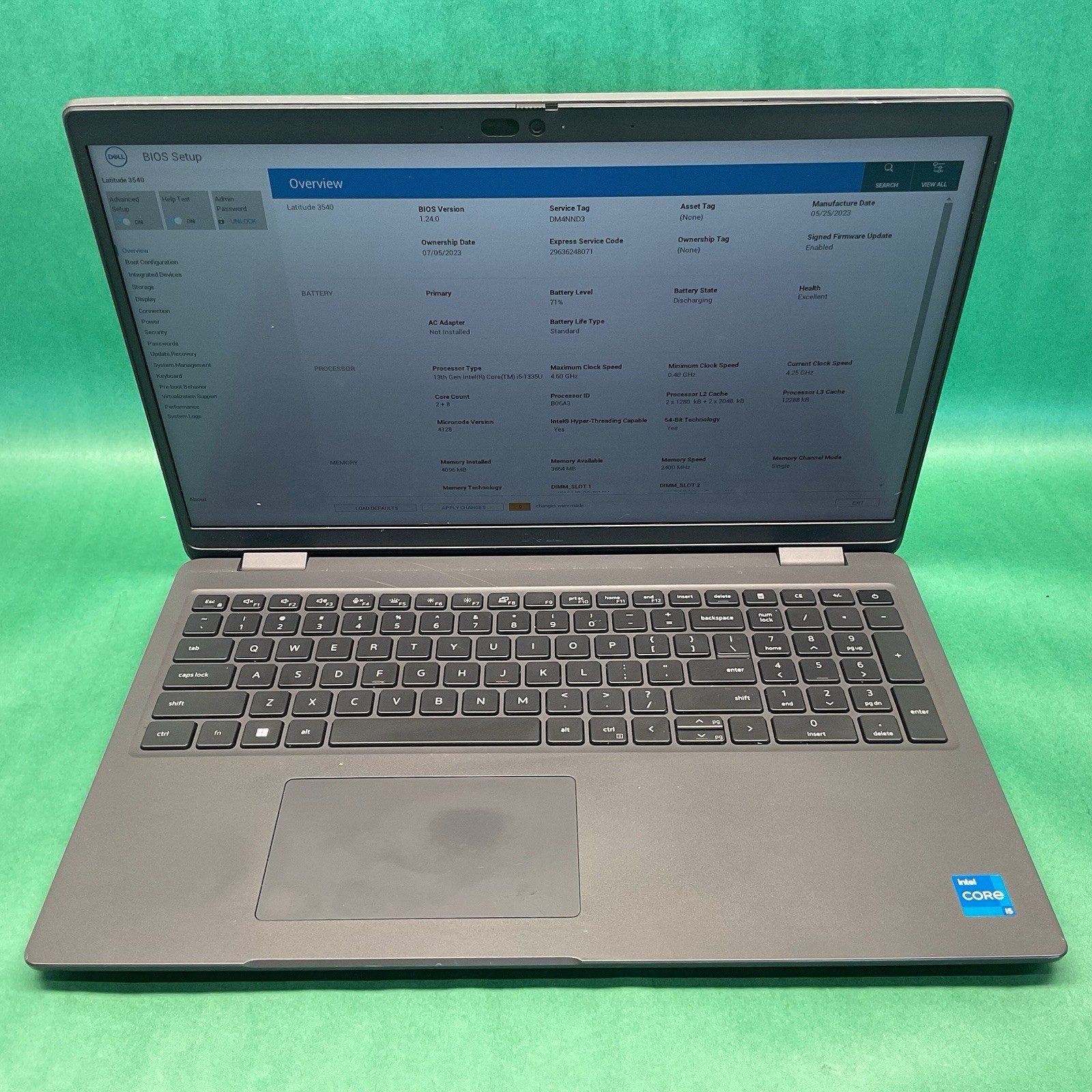 DELL Latitude 3540 15.6 HD – Powers On – NO HARD DRIVE- Untested
