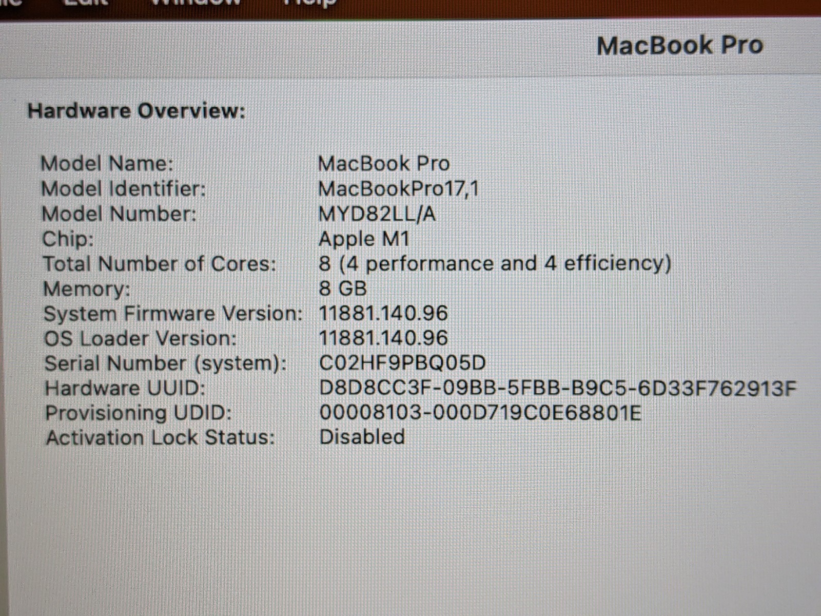 Apple MacBook Pro A2338 (2020) 13.3″ M1 8CPU/8GPU 3.2GHz 8GB 256GB SSD MYDA2LL/A