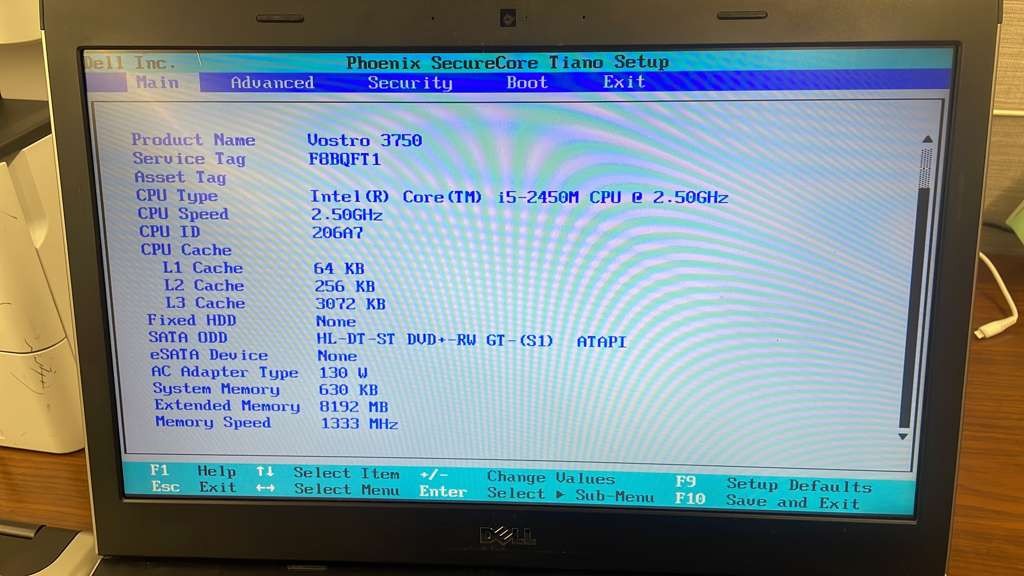 Dell Vostro 3750 17.3″ Intel Core i5-2450M 2.50GHz 8GB RAM NO HDD Boots to Bios