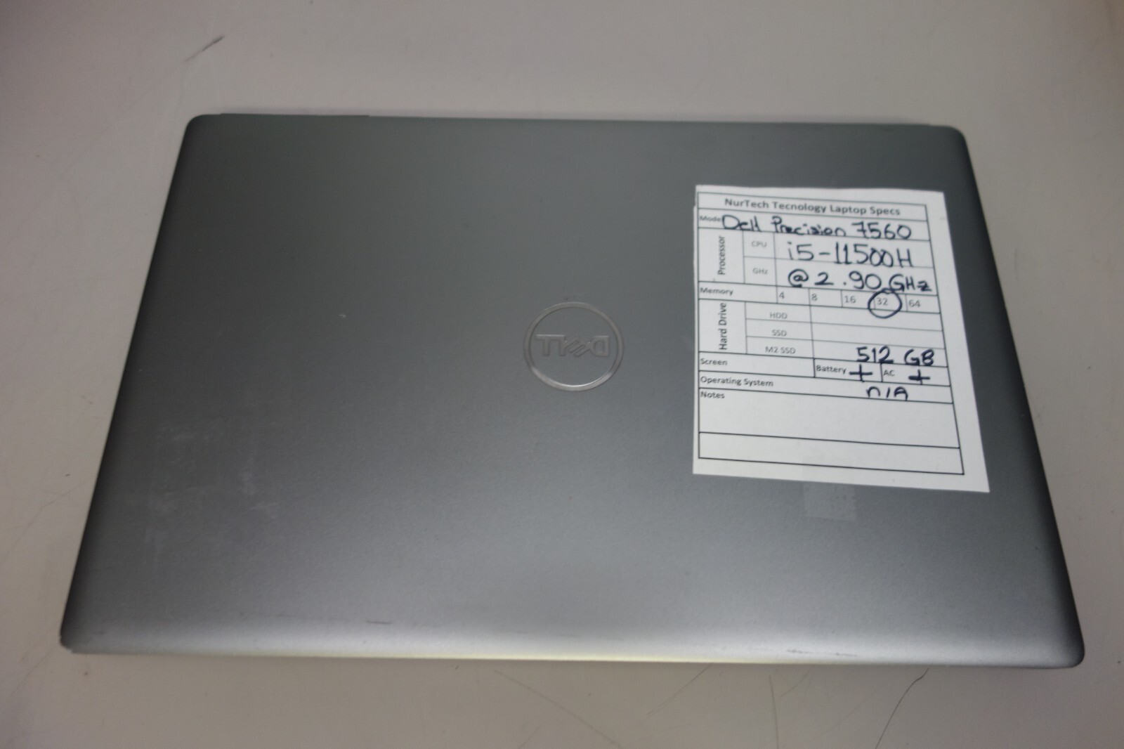 DELL PRECISION 7560 15.6″ i5-11500H 2.9GHz 32GB/512GB m2 SSD [NO OS] Laptop + AC