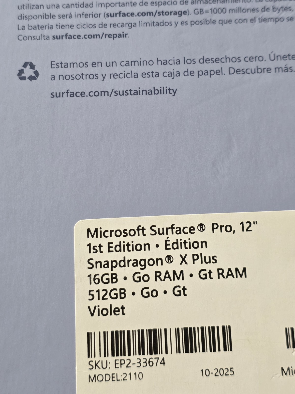 Microsoft Surface Pro 12” 2025 Snapdragon X Plus 16GB RAM 512GB SSD Violet Touch