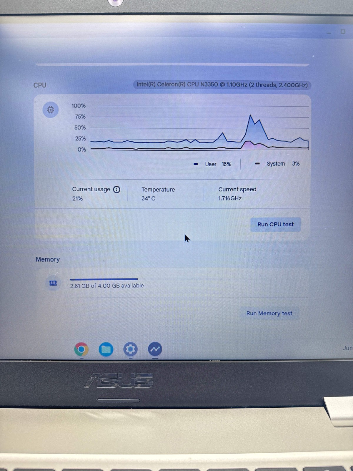 Asus Chromebook C523NA 15.6″ Celeron N3350 4GB RAM 32GB eMMC Grey Used