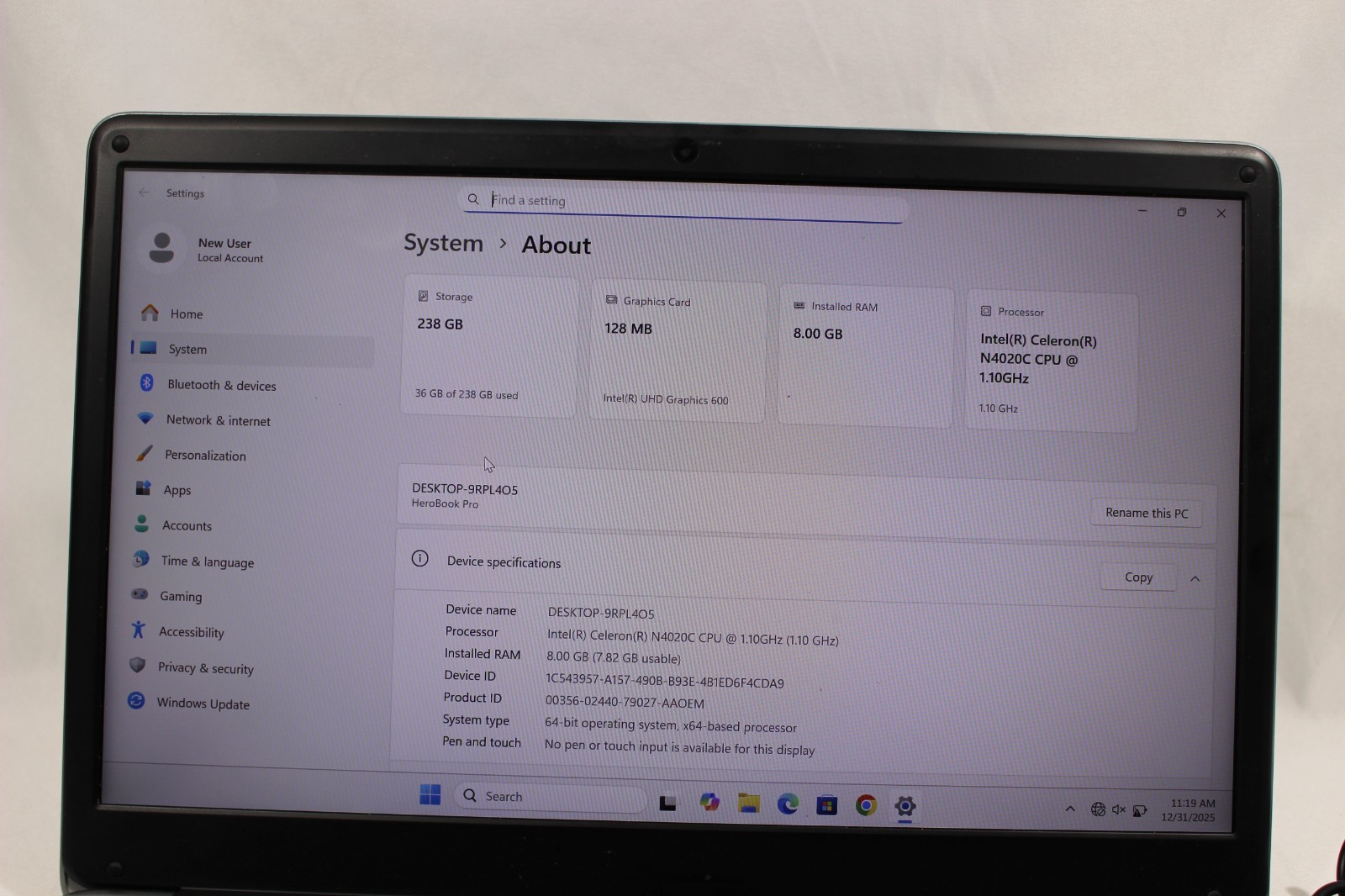 CHUWI HeroBook Pro 14.1″ FHD Celeron N4020 1.1GHz Intel 600 8GB RAM (AS IS) READ