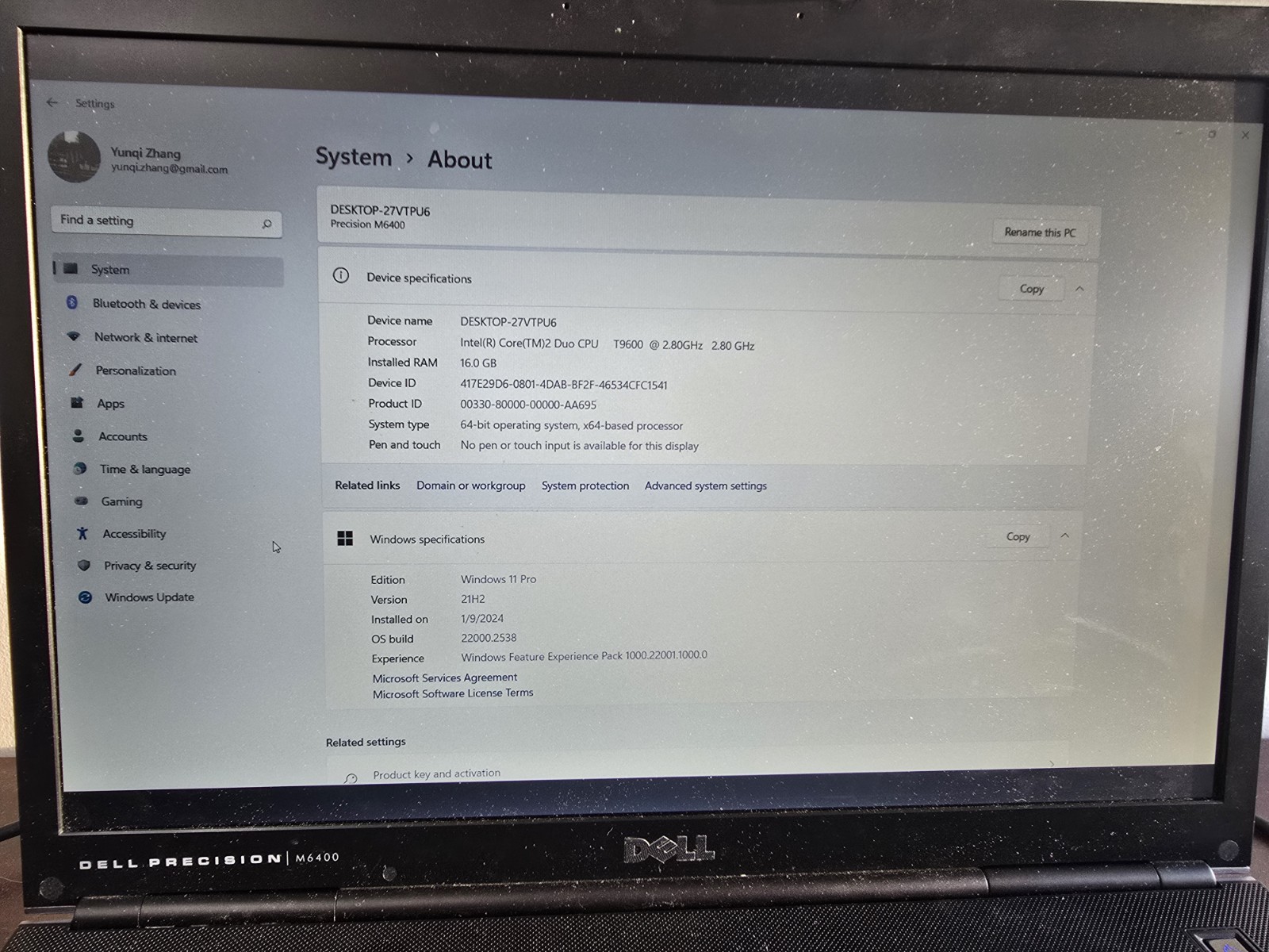 DELL PRECISION M6400 CPU T9600 16GB RAM Win11 pro, 250GB HD Brand New Keyboard