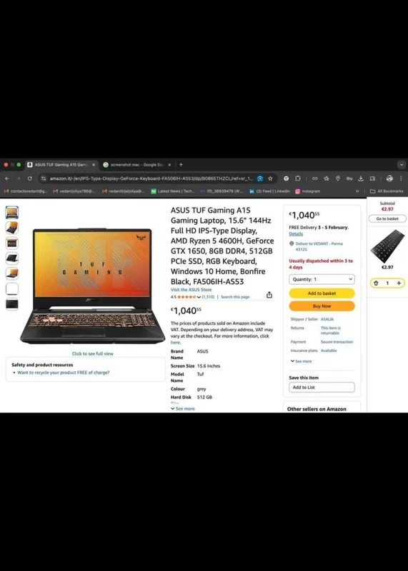 ASUS TUF Gaming A15 (2022) 15.6” (512GB SSD AMD Ryzen 5 4600H 8GB RAM)