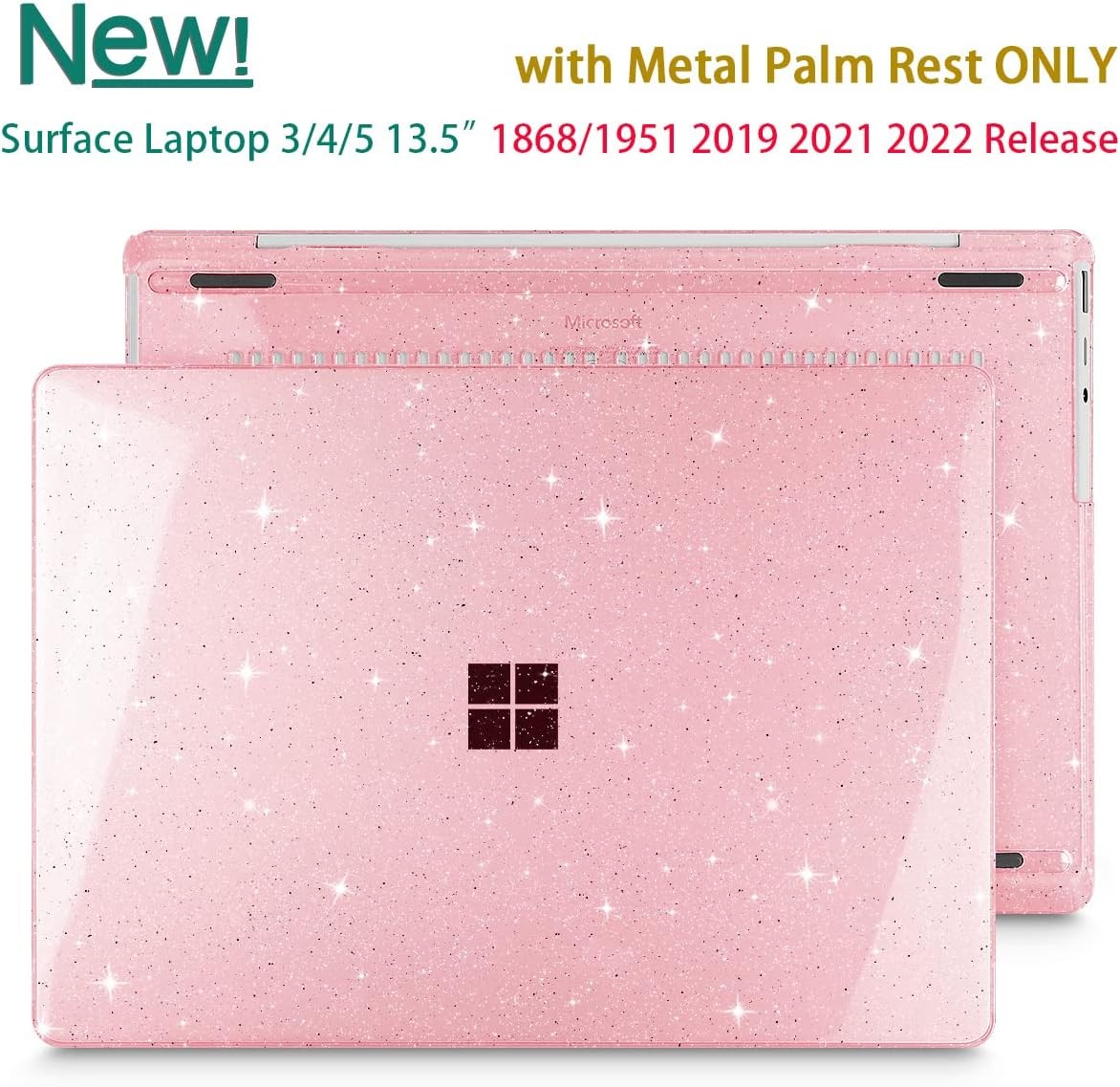 Case for 13.5″ Microsoft Surface Laptop 5/4/3 with Metal Palm Rest, Sparkly Pink