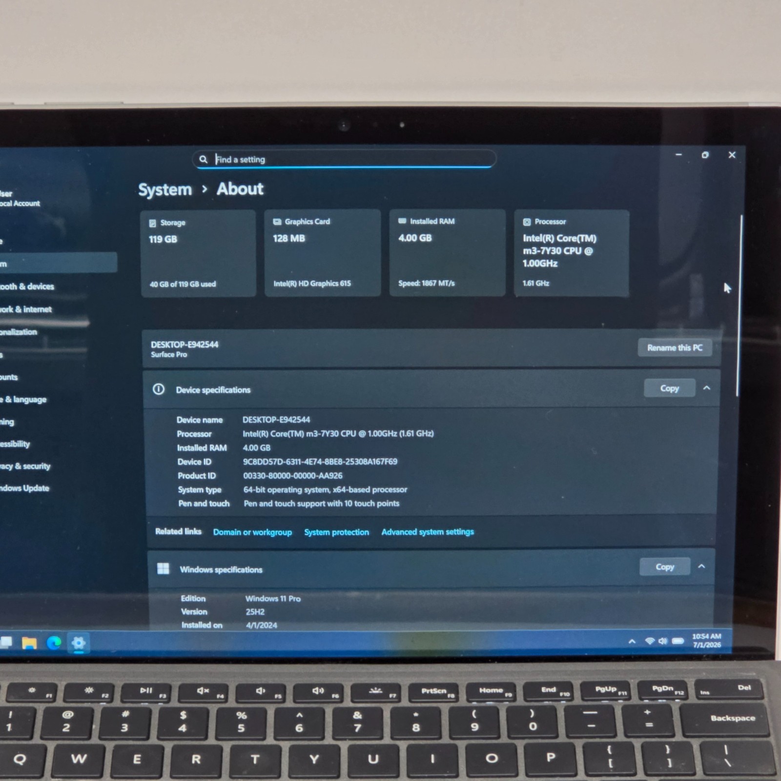 Microsoft Surface Pro 5 1796 128GB | Intel Core m3-7Y30 | 4GB Ram | Win 11 Pro