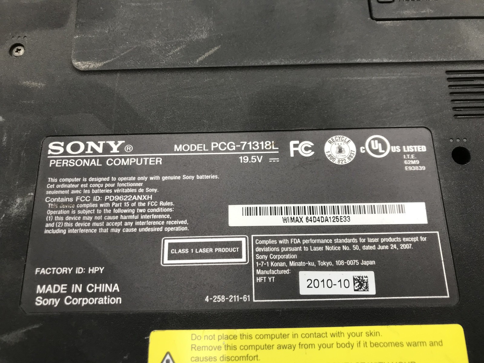 SONY VAIO PCG 71318L – FOR PARTS/REPAIR – INTEL I3 350M – 4GB RAM – READ DESC-BB