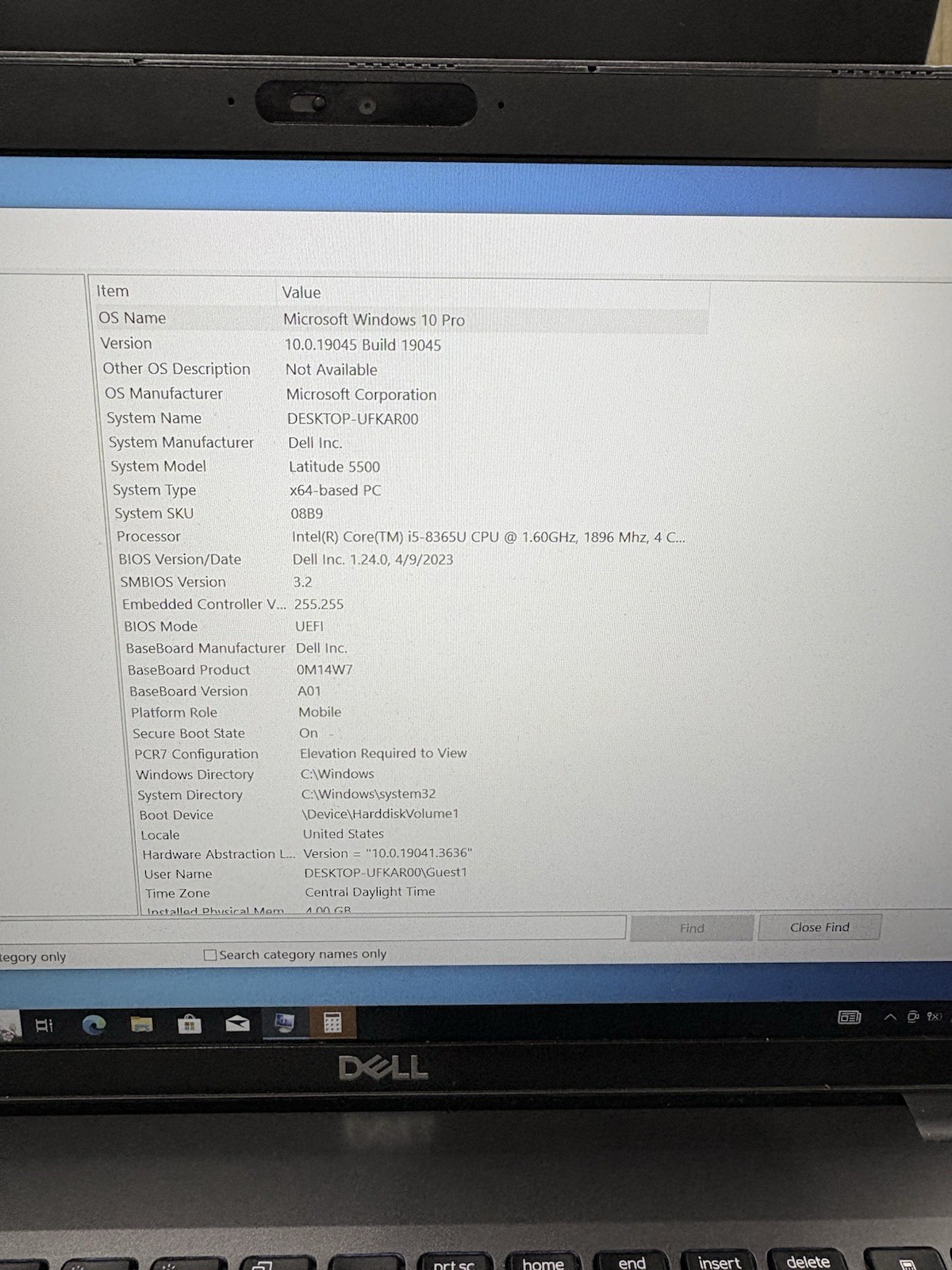 Dell Latitude 5500 Laptop 15.6″ i5-8365U 1.6GHz 4GB RAM 128GB SSD Win 10 Pro #41