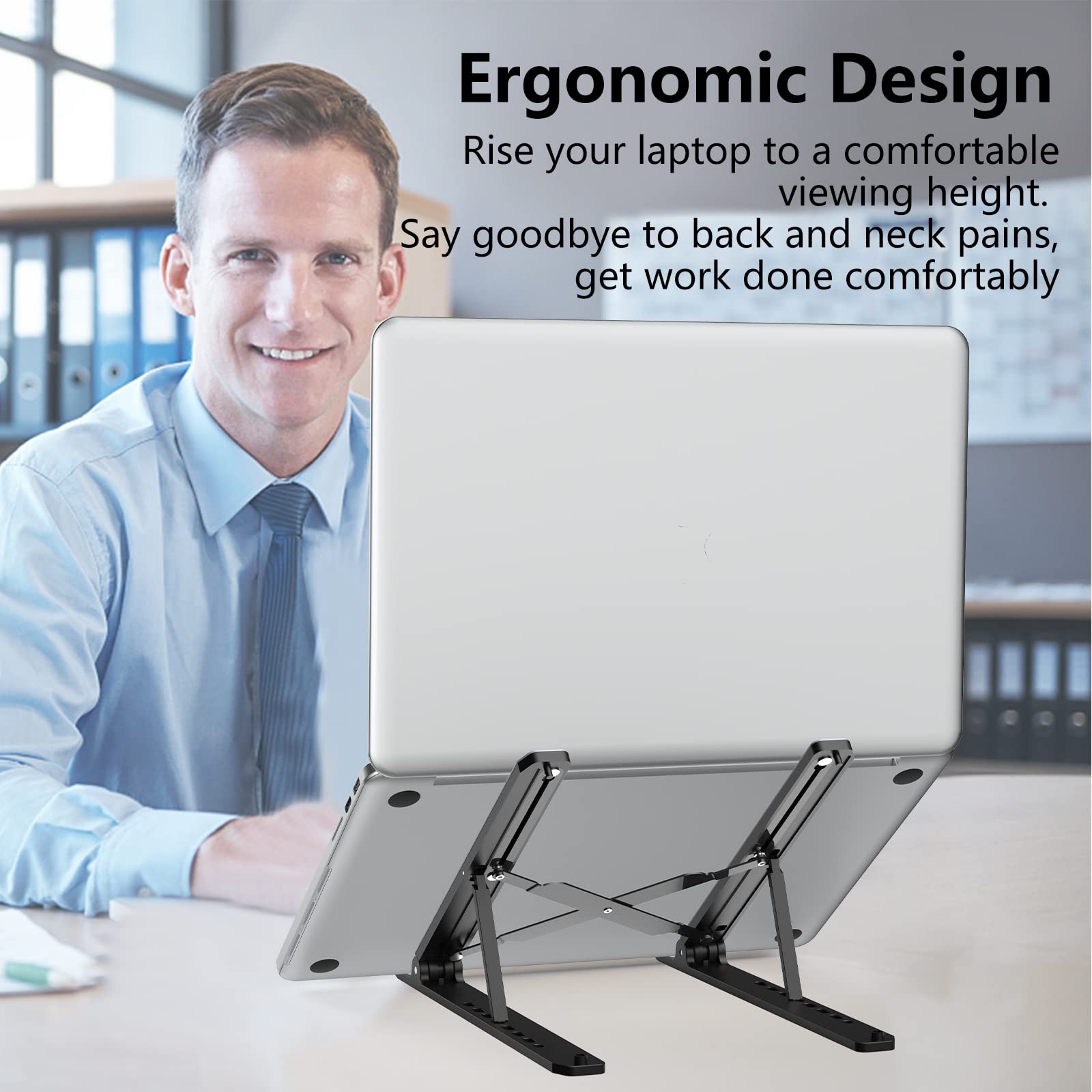 Tonmom Laptop Stand for Desk, Adjustable Laptop Riser ABS+Silicone Foldable Port