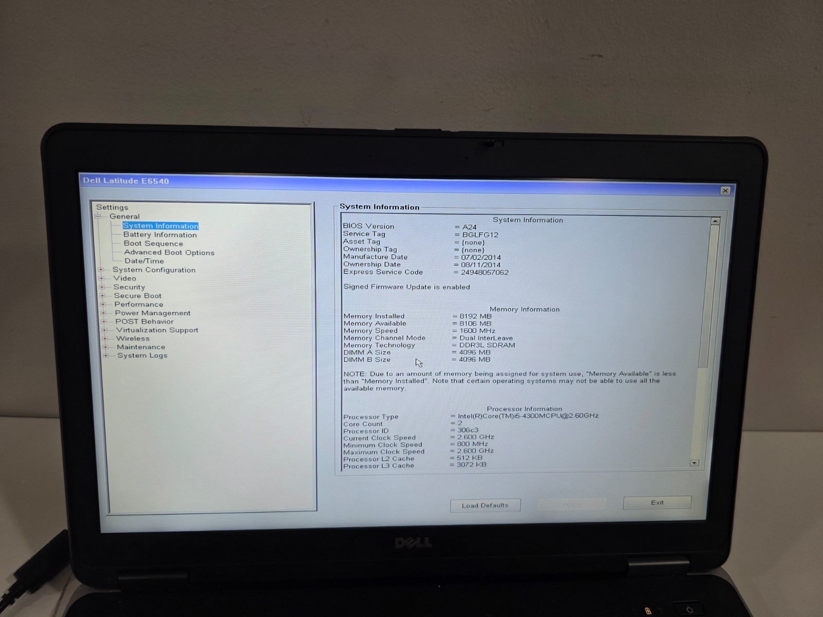 Dell Latitude E6540 Intel i5-4300M 8GB Bluetooth