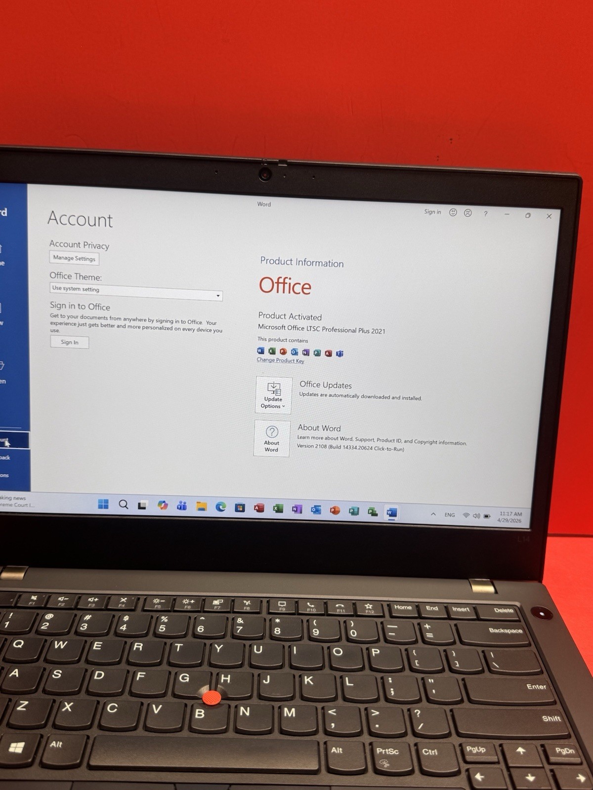 Lenovo ThinkPad L14 14″FHD 10th i5- 1.6GHz 16GB 256GB SSD Windows 11pro