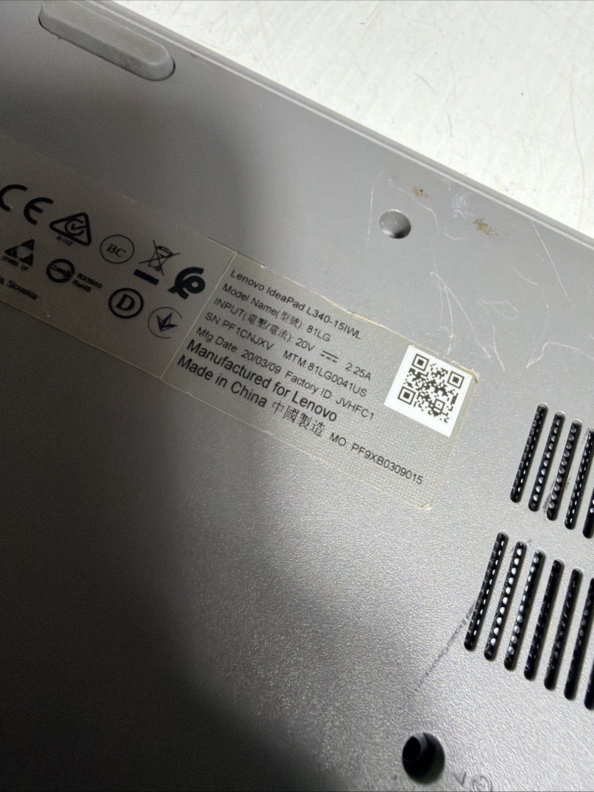 Lenovo Ideapad L340-15IWL Laptop Pentium 5405u 4gb Ram No Drives Boots Bios