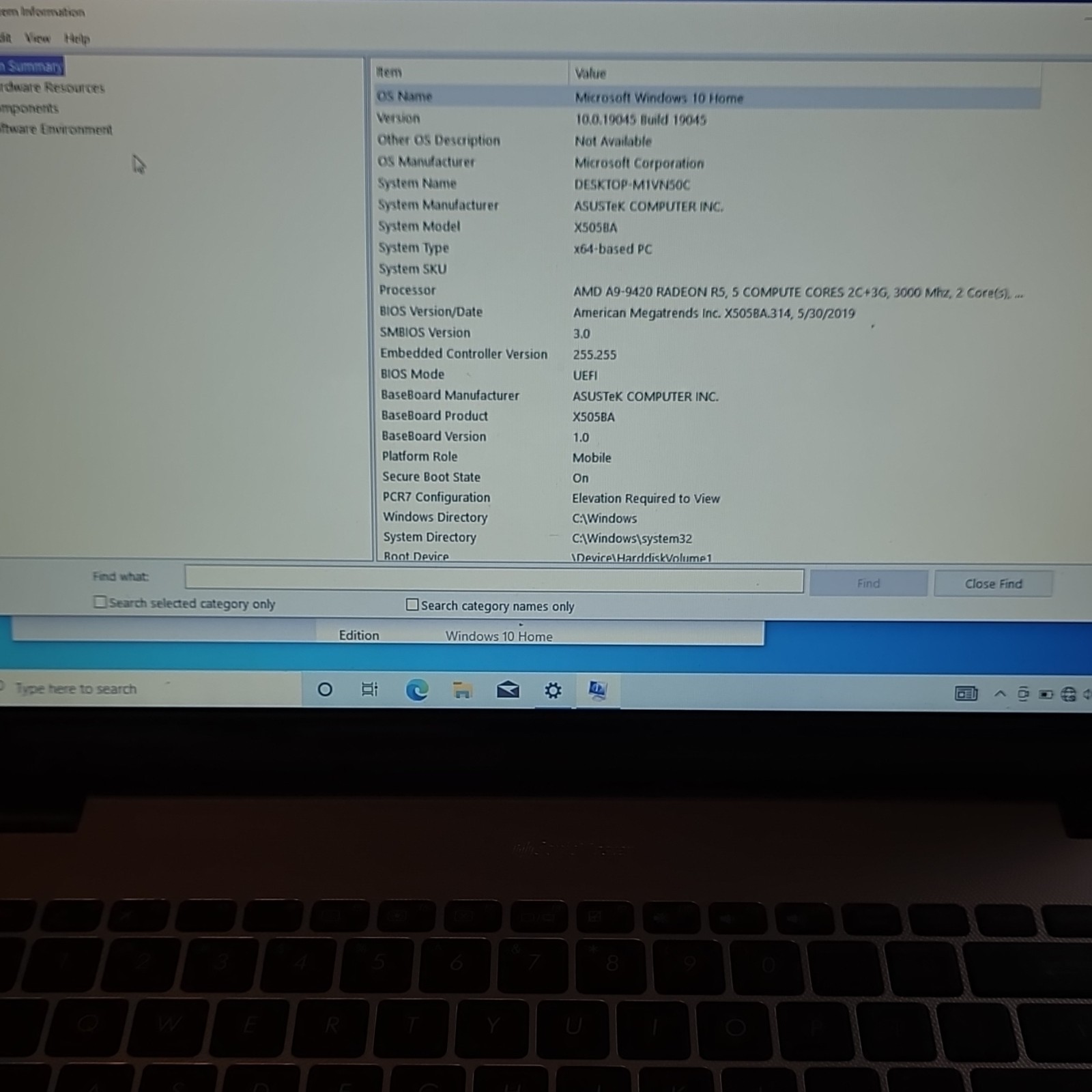 ASUS X505BA Laptop AMD A9-9420 8GB RAM 237GB SSD Radeon R5 Windows 10 Home