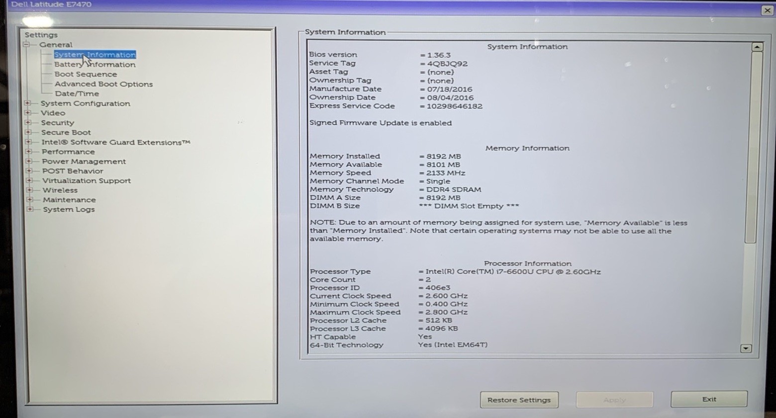 Dell Latitude E7470 Touchscreen 14″ i7-6600U@2.6GHz, 8GB RAM, No SSD, No OS