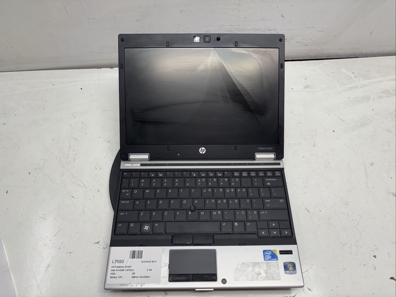 HP EliteBook 2540P Intel i5-M560 2.67GHz 2 GB NO HDD