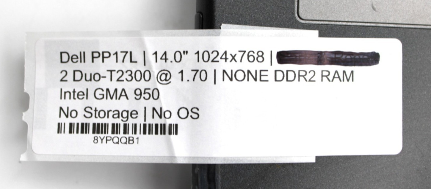 Dell PP17L2 2 Duo-T2300@1.7GHz NO RAM STORAGE OR OS *USED/TESTED*