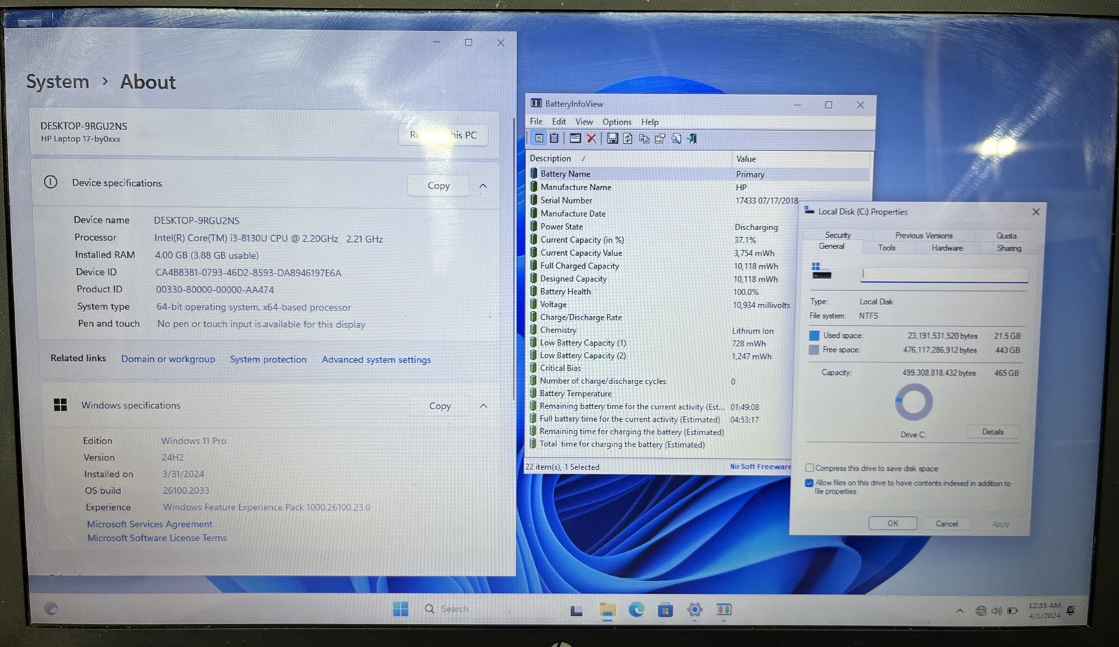 HP Pavilion 17 Notebook, Intel i3-8130 @2.20GHz, 4GB RAM, 500GB SSD, W11P *READ*