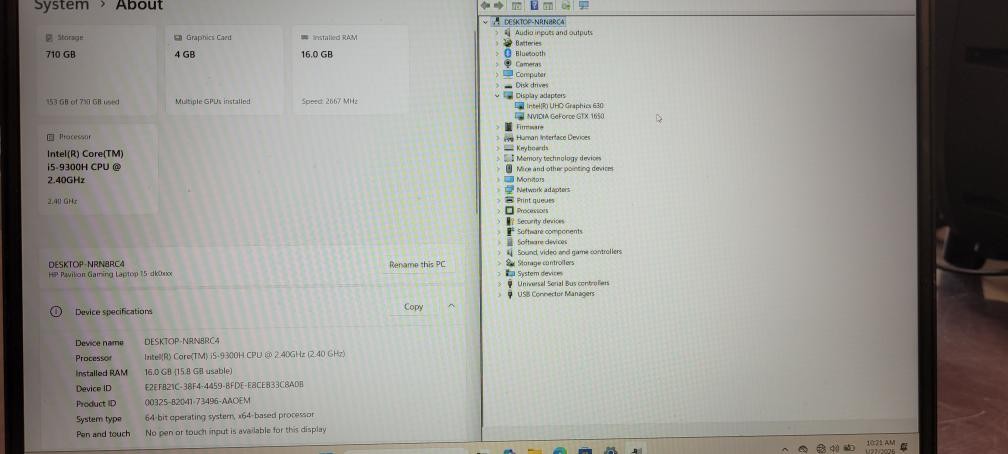 HP Pavilion 15-DK0056WM 15.6″ Gaming Core i5-9300H 16GB RAM 700GB SSD Win-11