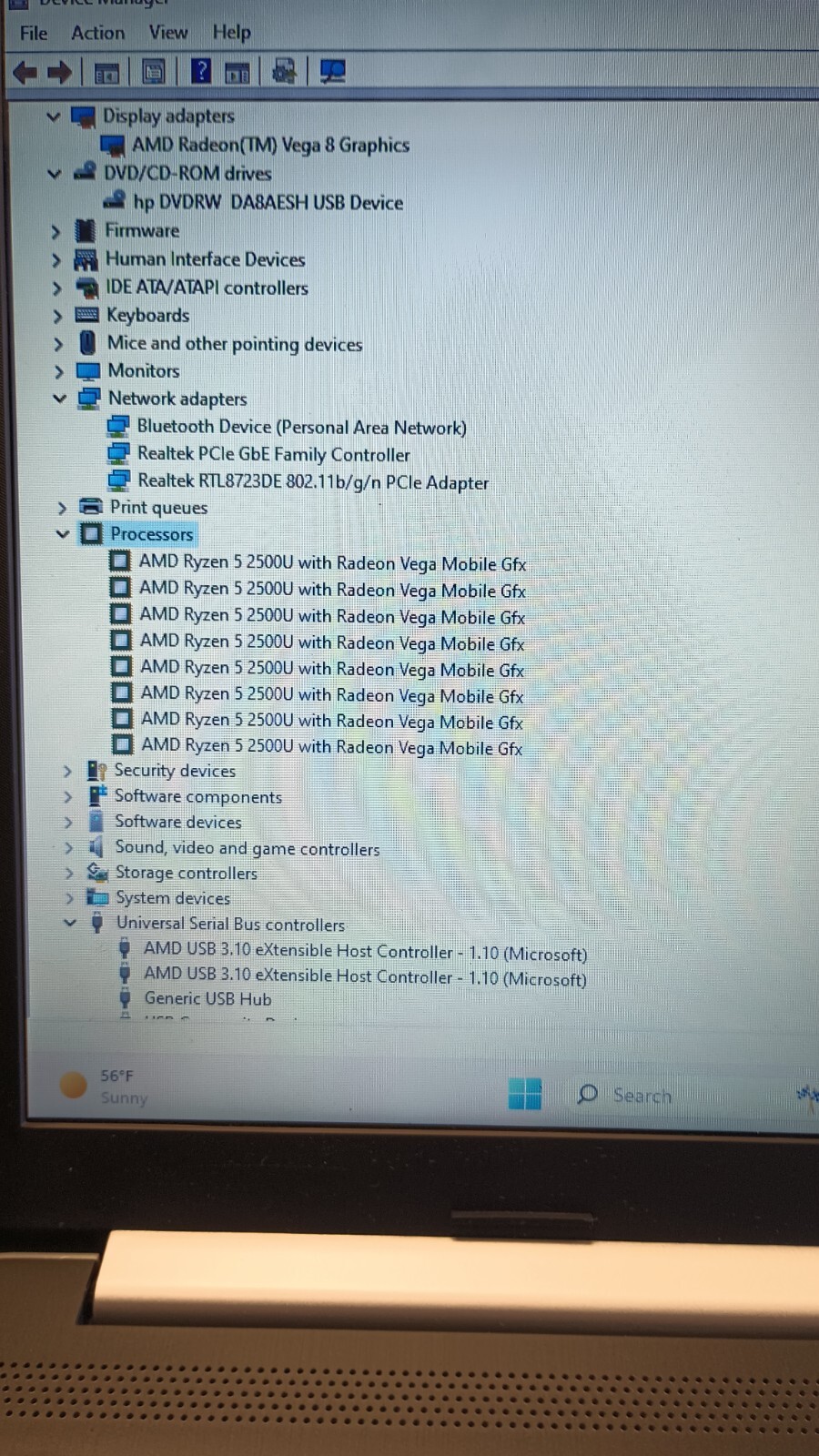 HP 15-db0xxx w/charger.Ryzen 5(4cores,8threads).16GB.128 M.2.15.6″Touch.Nice