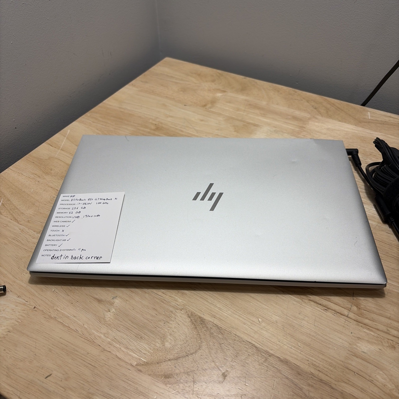 HP EliteBook 850 G7 CORE I7-10610U 1.8GHZ 32GB 256GB SSD WCAM WIFI W11 & CORD