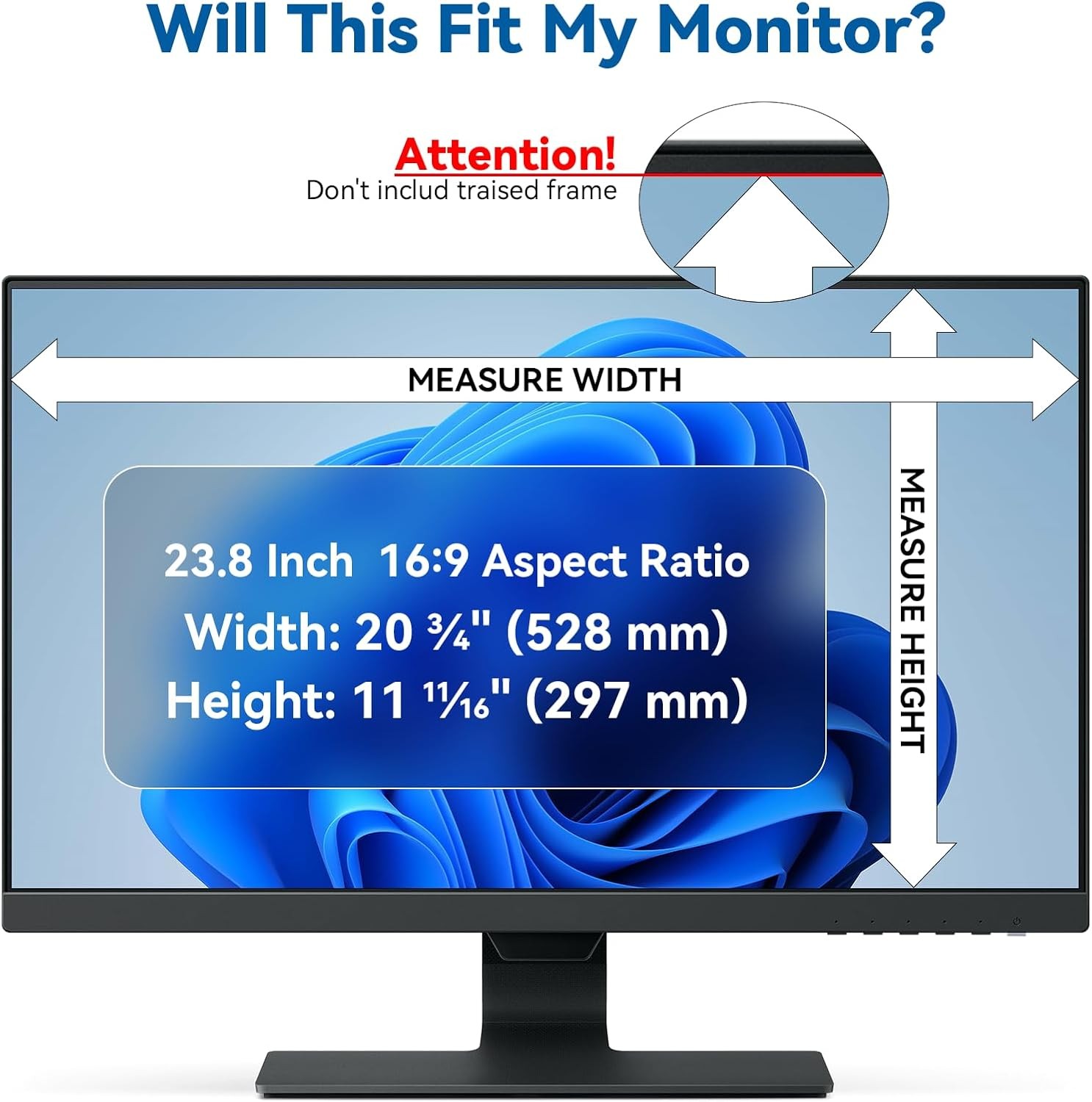 23.8 Inch Computer Privacy Screen Filter for 16:9 Widescreen Monitor, Removable