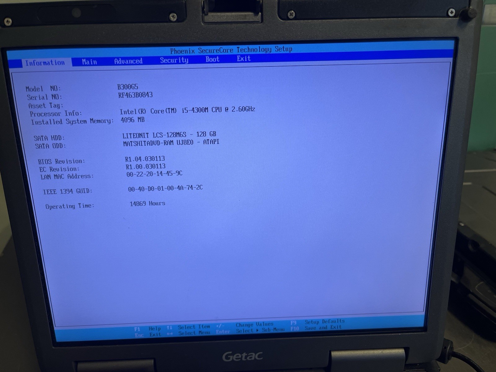 Getac B300 G5 Rugged Touch 13.3″ i5-4300M 2.60GHz 4GB Ram 128GB SSD 14869 Hours