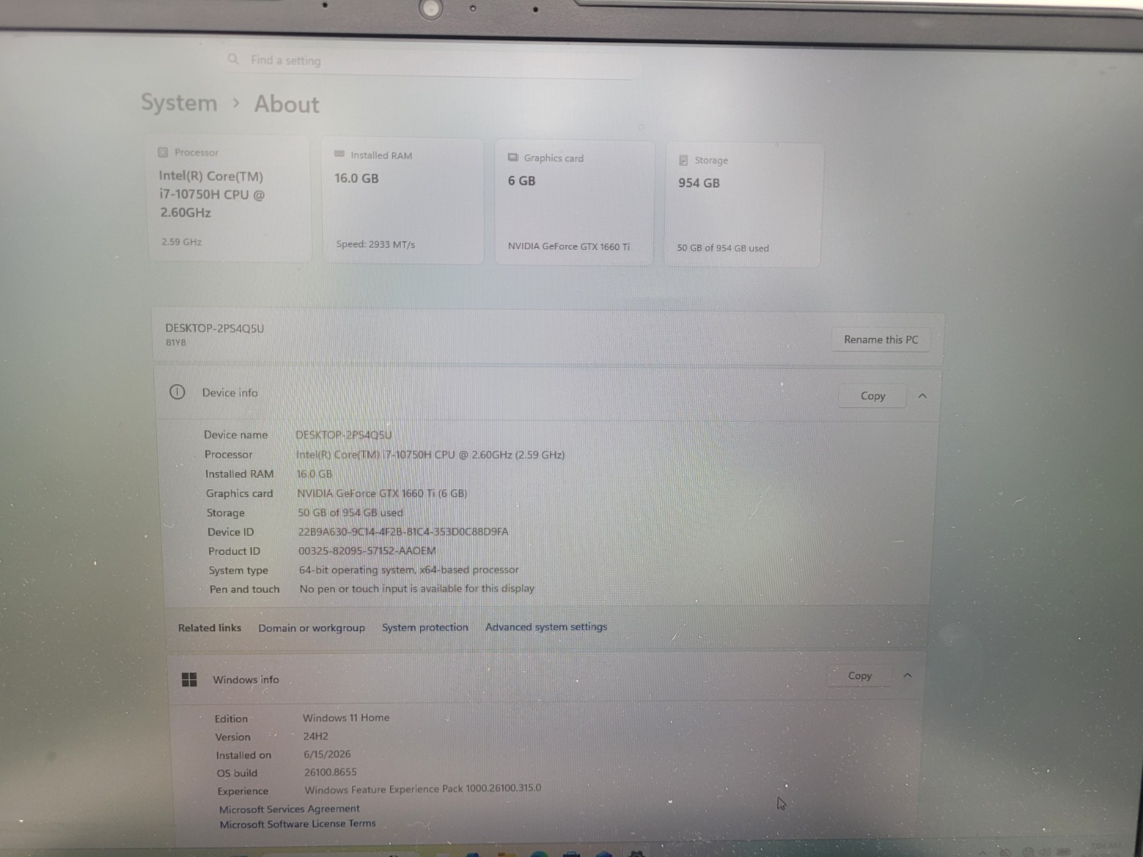 Lenovo Legion 5, i7-10750H@2.60GHz,16GB Ram,Win 11 Home,1TB NVMe
