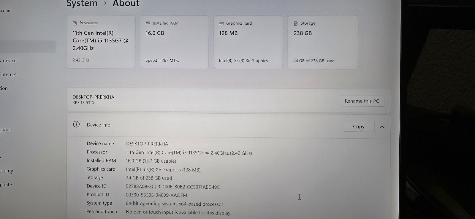 Dell XPS 13 9310 13.4″ i5-1135G7 2.40GHz 16GB RAM 256GB SSD Win11 Pro