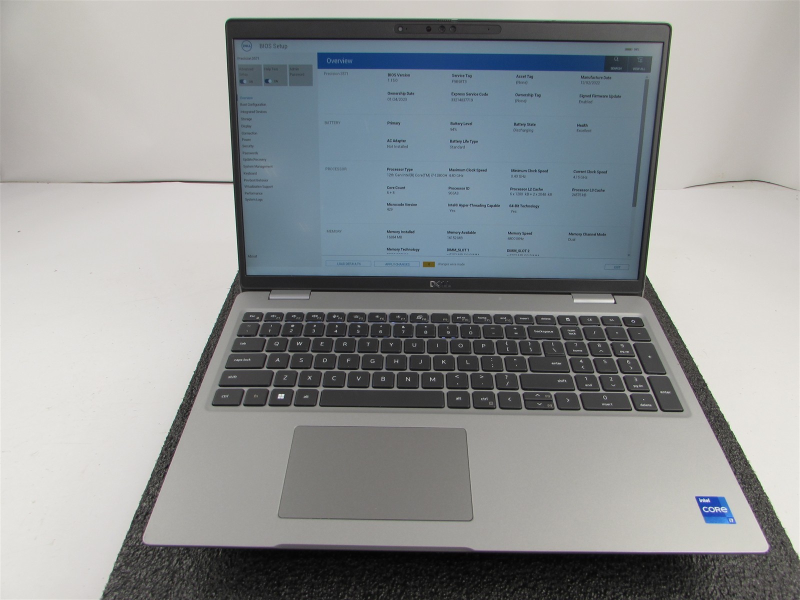 DELL PRECISION 3571 1920X1080 FHD CORE I7-12800H 512GB 16GB RAM T600 NO O.S