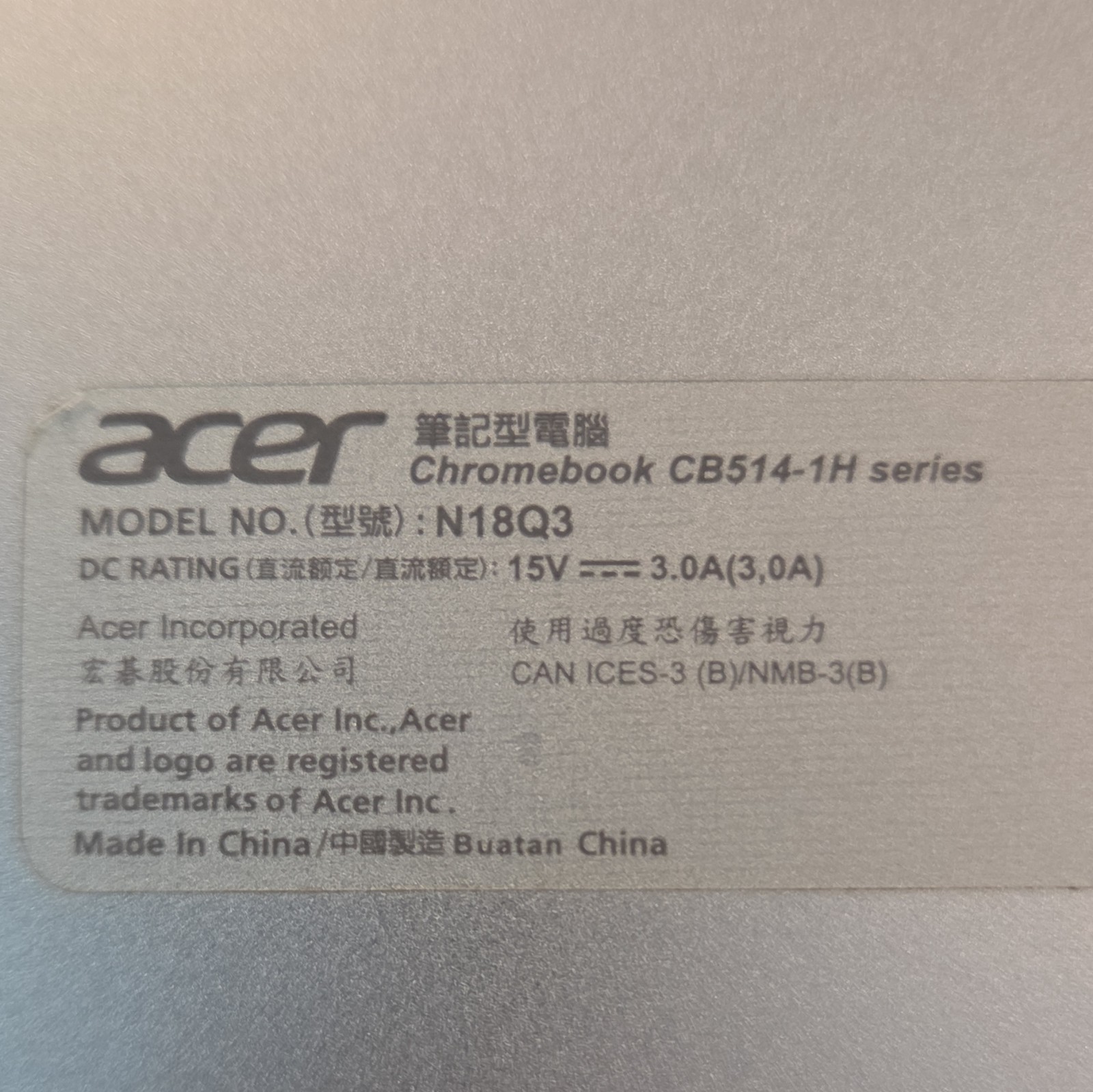 Acer Chromebook CB514-1H 14in Intel FHD Webcam USB-C Chrome OS Silver