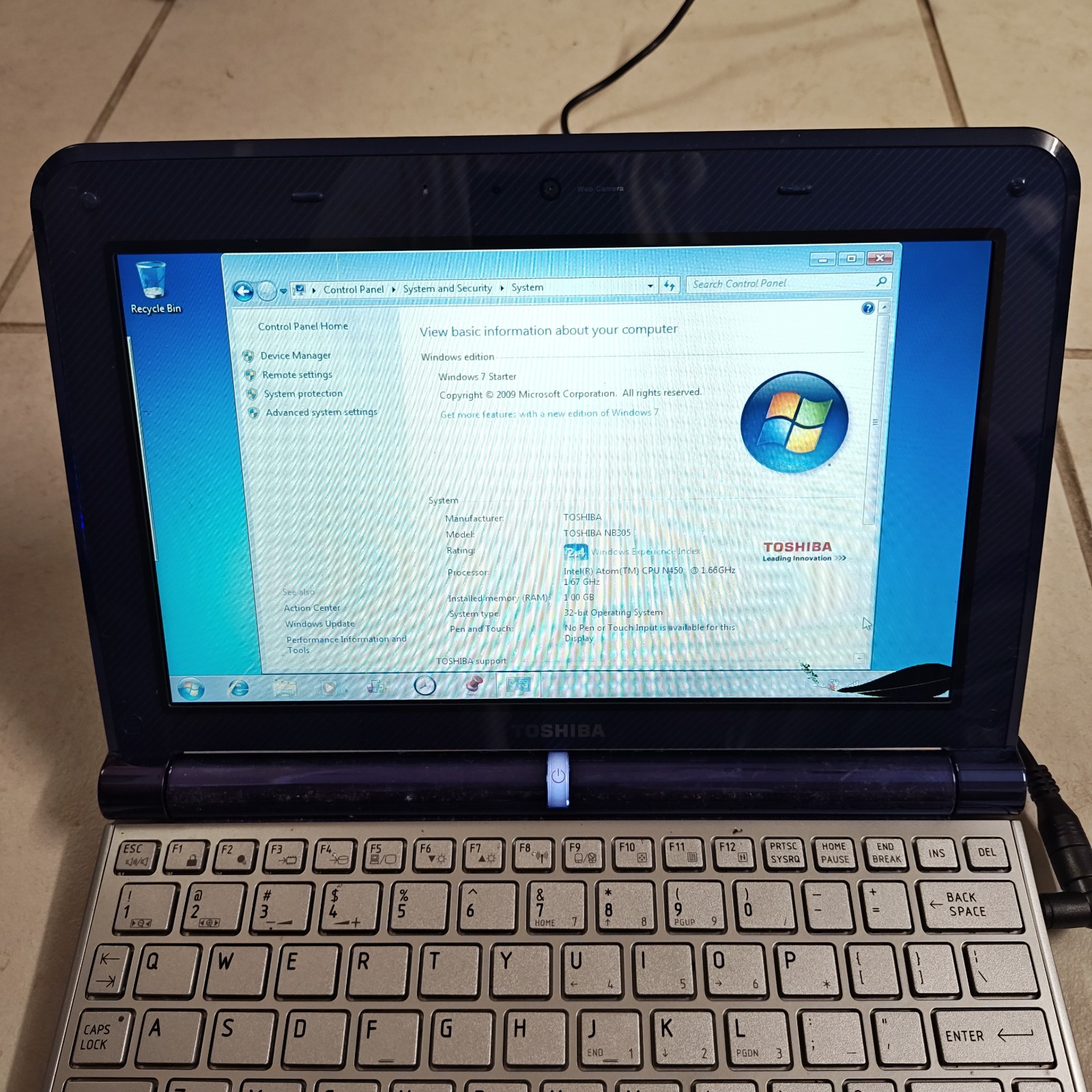 Toshiba NB305 Windows 7 Netbook – 250GB HDD/1GB RAM – READ DESC #3864