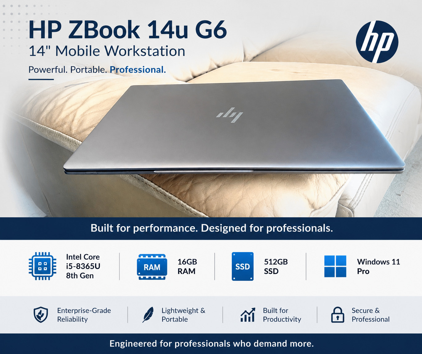 HP ZBook 14u G6 14″ Mobile Workstation i5-8365U 16GB RAM 512GB SSD Win 11 Pro