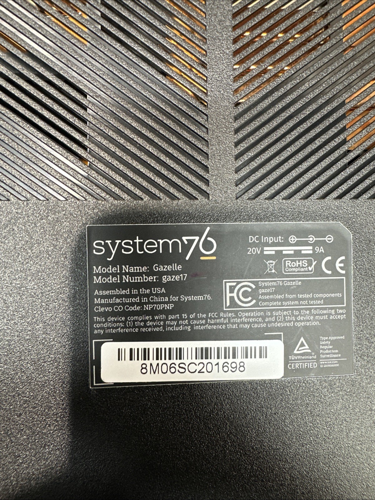 System 76 Gazelle 17 Tested LCD Screen w/ Chassis & Battery – No Motherboard