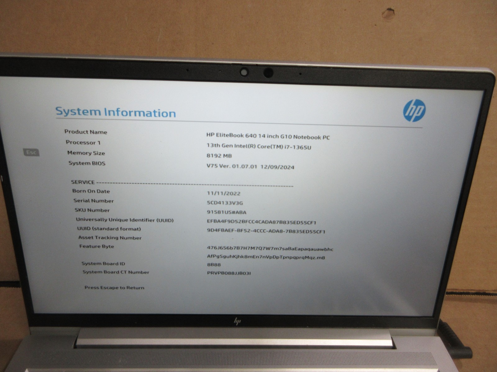 HP EliteBook 640 14 inch G10 Notebook PC i7-1365U/16GB RAM/512GB SSD NO OS