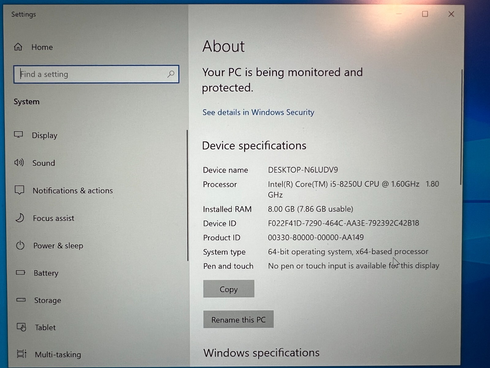Lenovo ThinkPad Black, Intel Core i5-8250U, RAM 8 GB, 64-bit OS (NEVER USED)