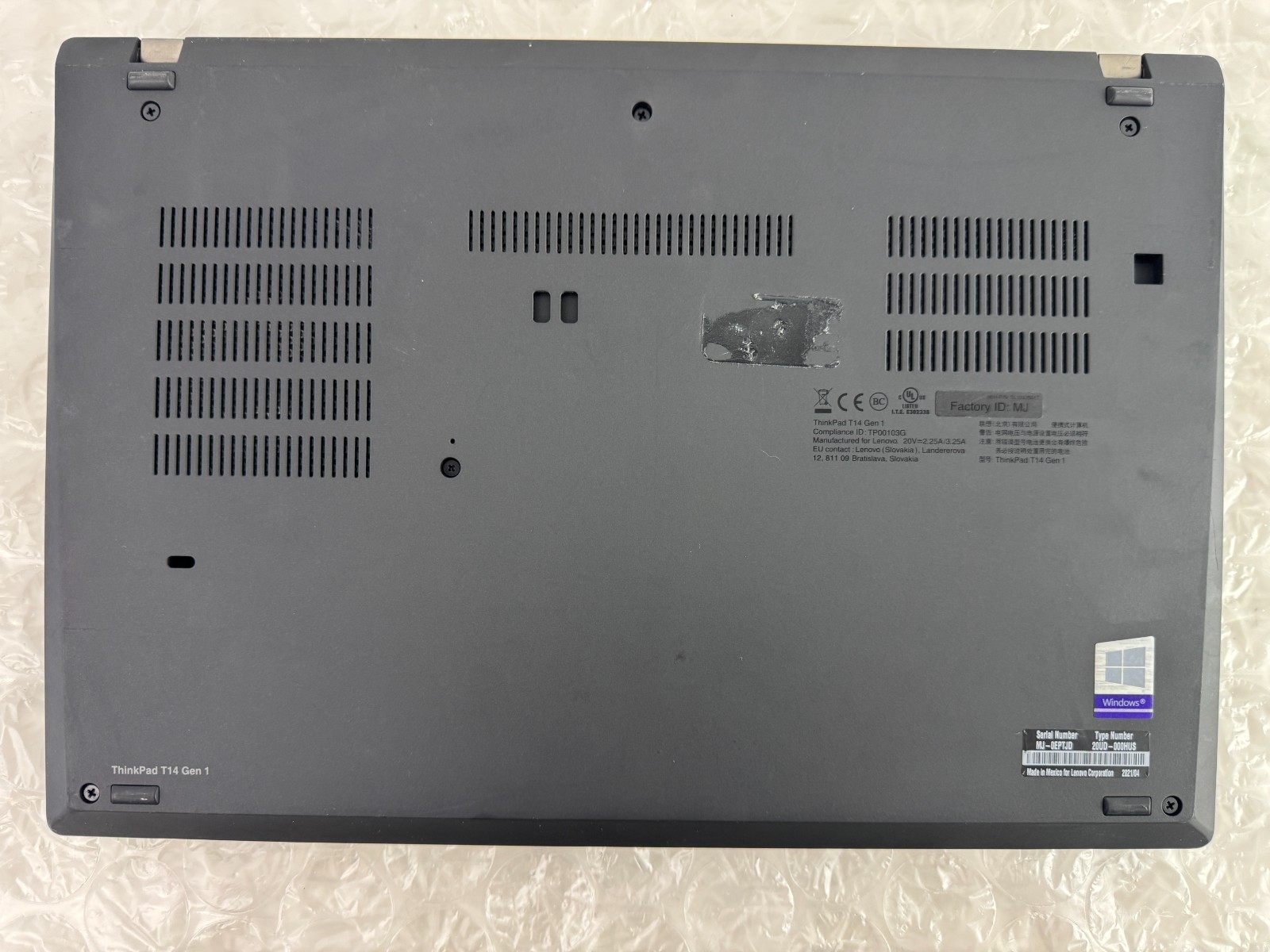 Lenovo Thinkpad T14 Gen 1 Ryzen 5 4650U 8GB No SSD/OS/AC Parts/Repair Laptop