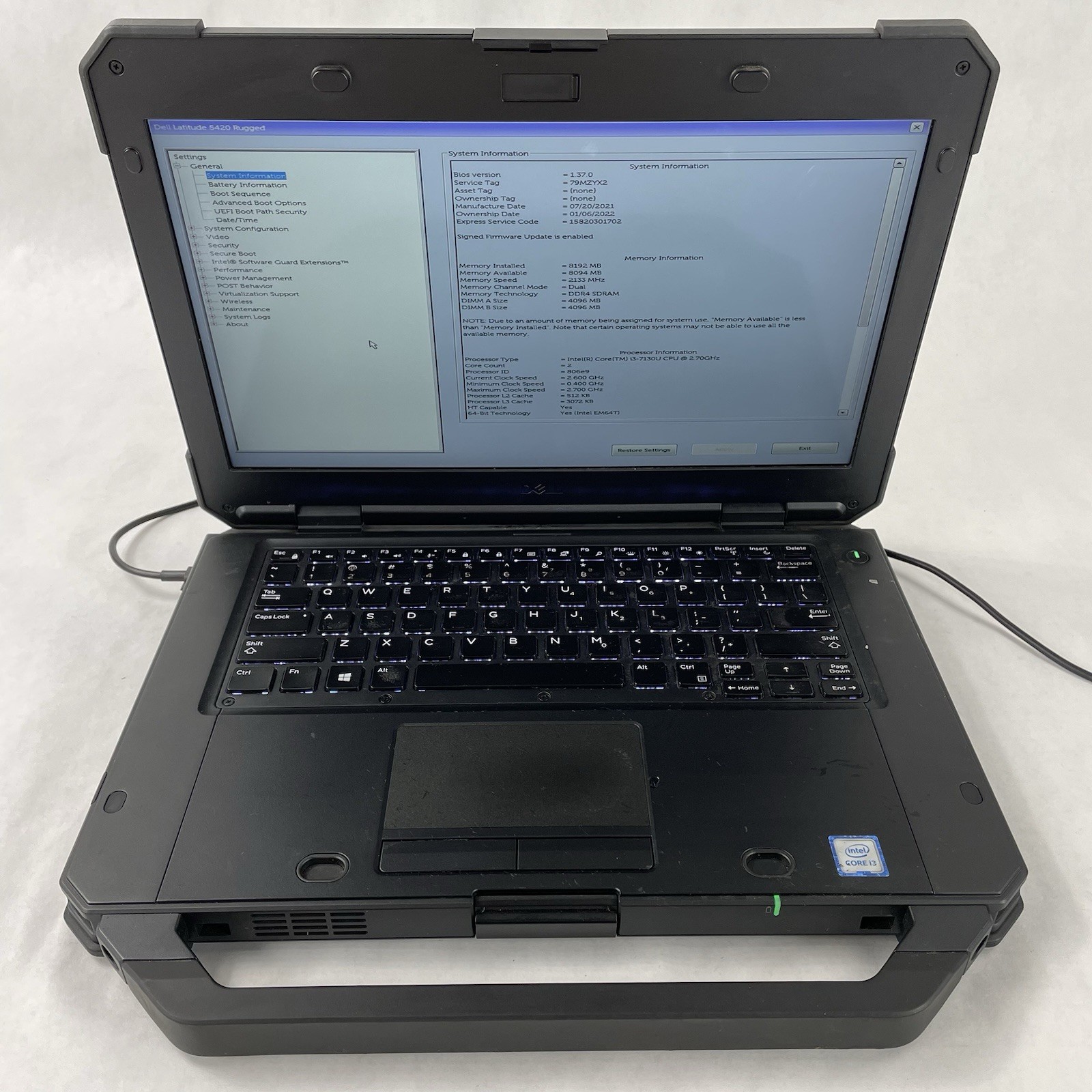 Dell Latitude 5420 Rugged 14″ i3-7130U 2.70 GHz 8 GB RAM No HDD No OS