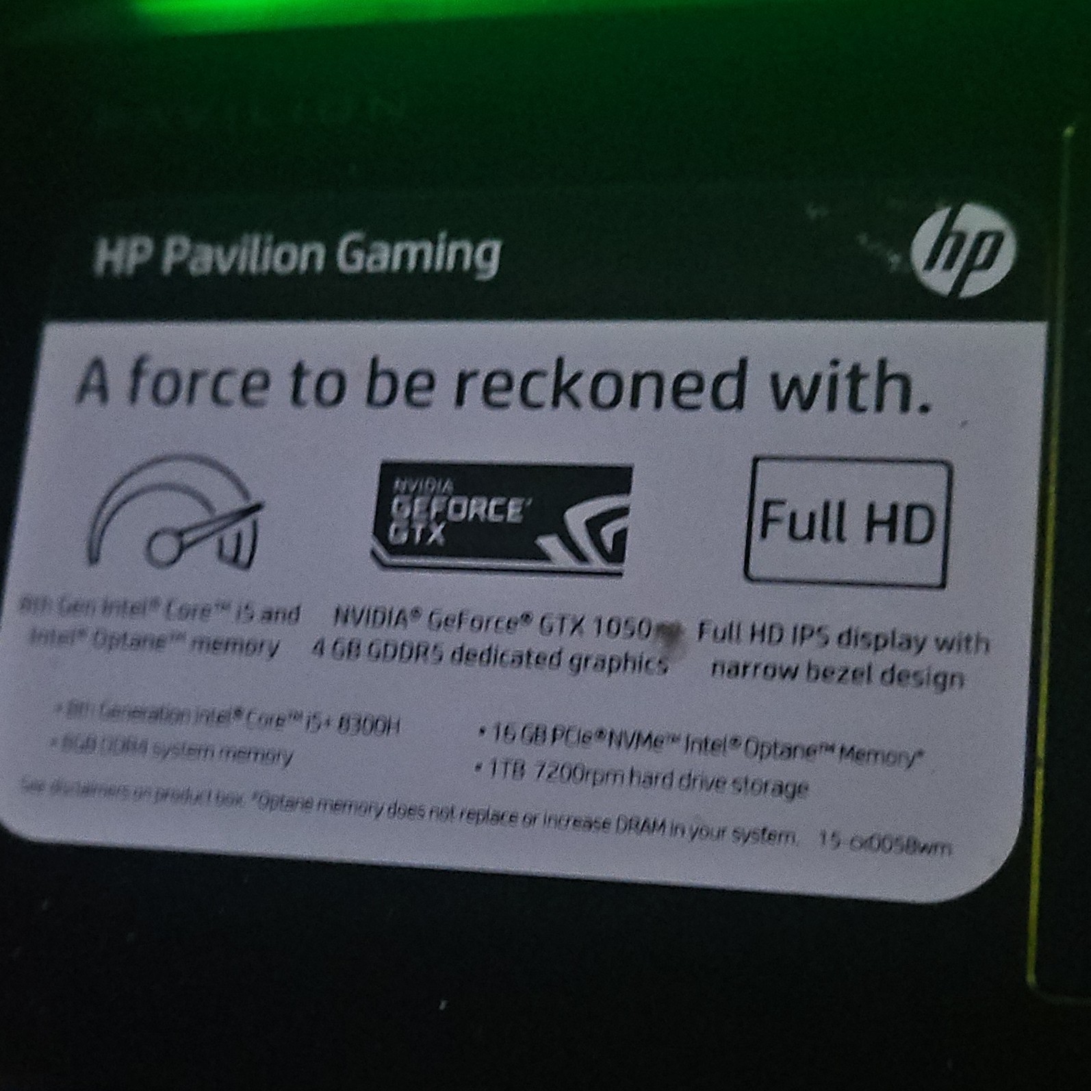 HP PavilionGaming 15.6″ FHD i5 8thGen 8GB 1TBGTX 1050 Win 11 Will Need A Update